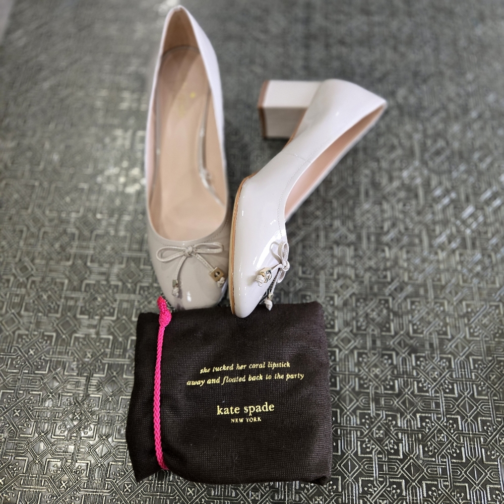🐢 Kate Spade NY Bev Bow Patent Leathe Mid-Heel‎ Pumps Size 10B Excellent Cond!
